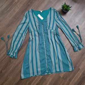 NWT Francesca's Blue Striped Button Down dress